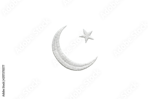 Crescent Moon and Star Symbol: A minimalist depiction of a silver crescent moon and a five-pointed star, symbolizing faith, spirituality, and celestial wonder.