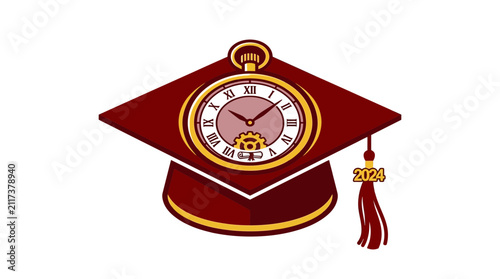 Graduation Cap with Pocket Watch and Year 2024