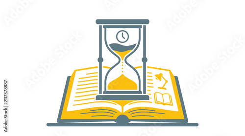 Hourglass Over Open Book with Desk Lamp Icon