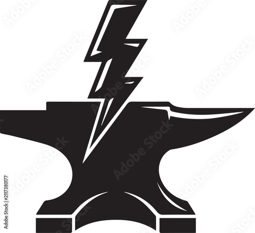 Iron Anvil With Lightning Bolt Strike Vector Blacksmith Power Logo
