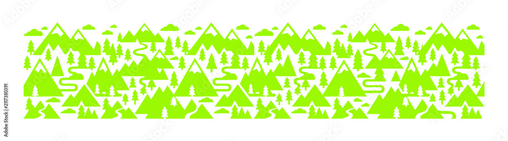 Fototapeta premium Stylized Green Mountain Landscape with Trees and Paths