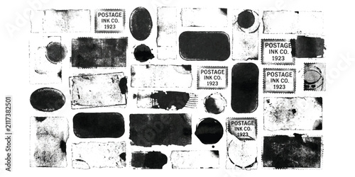 Set of vintage ink stamps and grunge postage marks in black and white