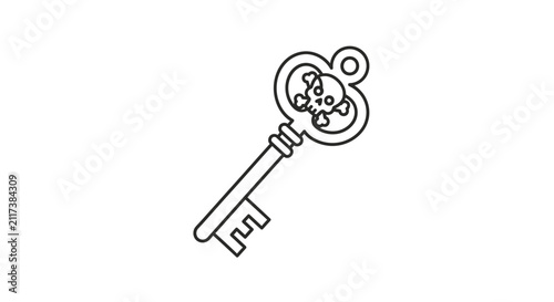 Foto Vintage key with skull and crossbones, antique design, symbol of danger or secre