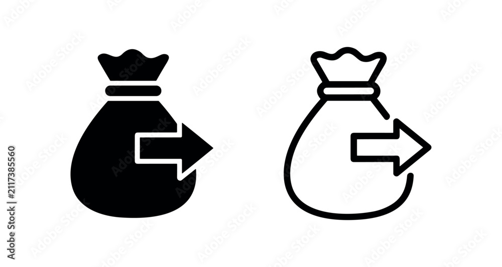 Fototapeta premium Money Bag with Spending Transfer Arrow Icon