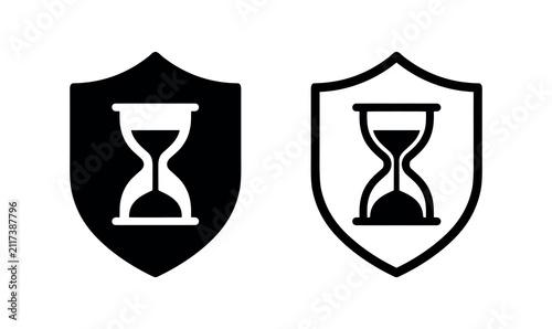 Time protection hourglass shield icon set