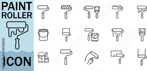 Paint roller icon symbols for renovation and home improvement