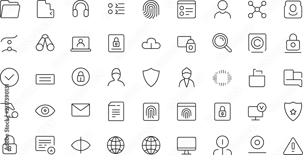 Fototapeta premium Cyber security and data privacy thin line icons set for web design interface user profile biometric protection