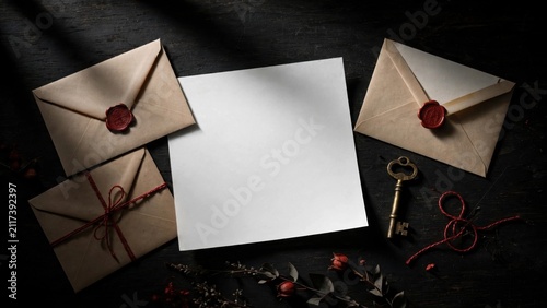 Vintage Letters and Key on Dark Background with Dramatic Lighting.