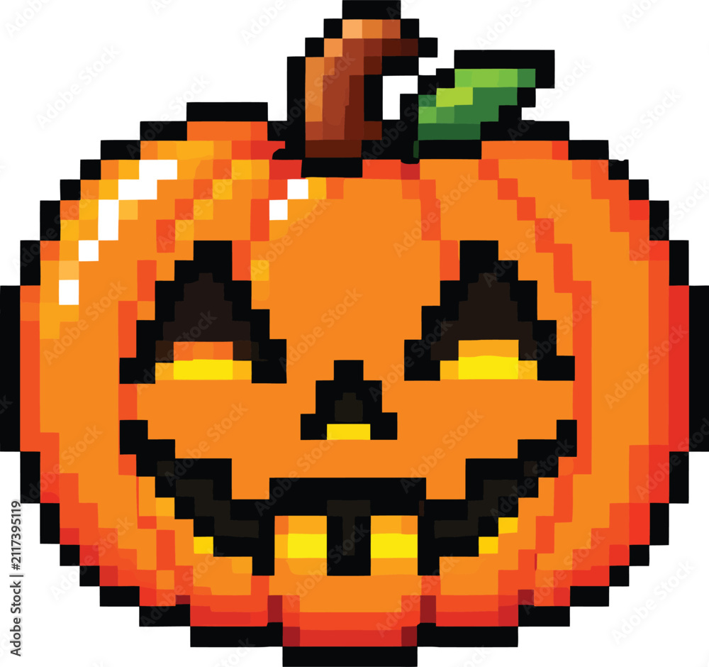 Fototapeta premium Retro pixel art Halloween jack o lantern pumpkin icon isolated on white background