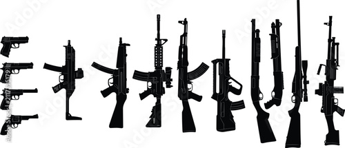 Canvastavla Firearms and weapons silhouette collection featuring handguns pistols automatic