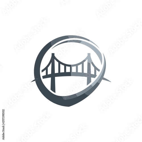 Suspension bridge icon inside a grey oval frame