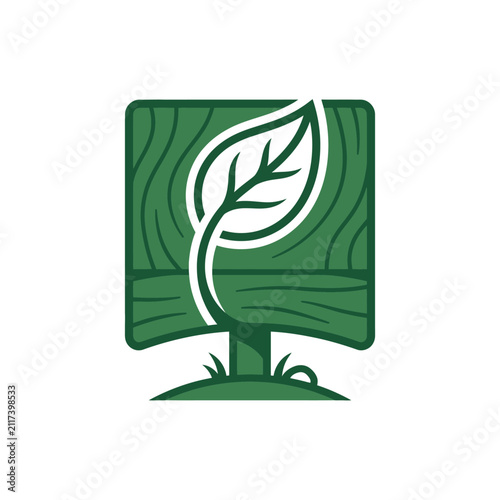 Sustainable forestry tree icon with wood grain pattern.