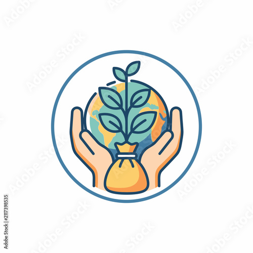 Sustainable growth and environmental protection planet icon.