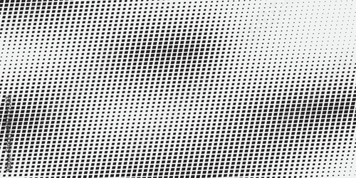 Abstract black and white halftone square grid background. Vector illustration of dynamic comic pop art pattern texture presentation backdrop.