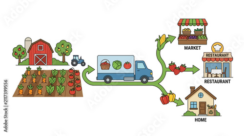 Farm to Table Food Delivery Process Illustration