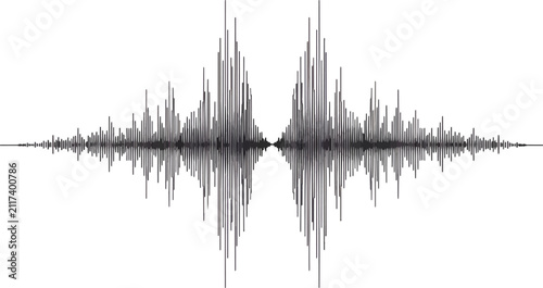Black and white representation of a dualpeaked symmetrical sound wave