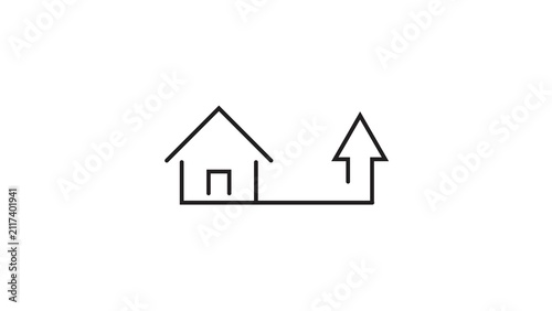 Residential property icon with house shape and arrow pointing up for real estate growth.