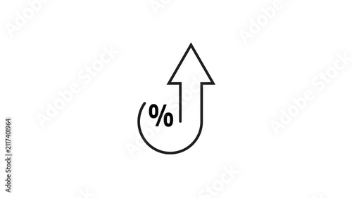 Percentage symbol icon combined with rising arrow illustrating interest rate hike growth.
