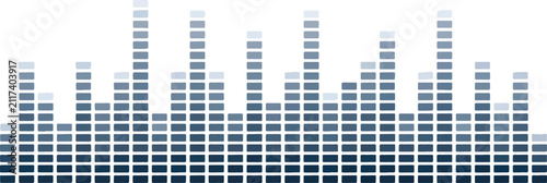 Digital audio equalizer visualization with dark blue vertical bars on a white background