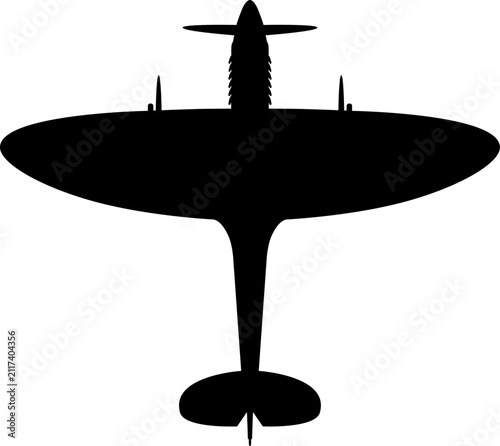 фотографія Supermarine Spitfire Elliptical Wing WWII RAF Fighter Plan View Vector Silhouett