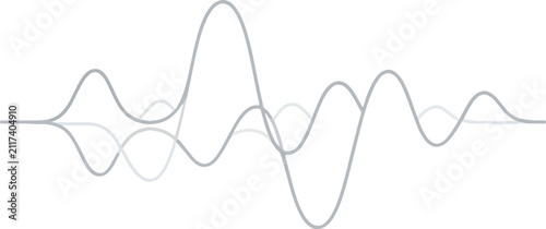 Картината върху платно Gray lines depicting overlapping fluctuating waveforms on a white background
