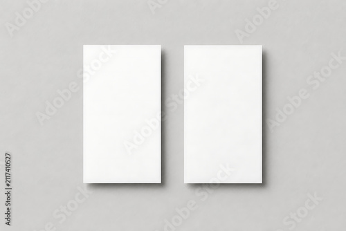 Minimalist white business card mockup, two blank vertical paper cards, professional stationery branding template for corporate identity design isolated on White Background ai