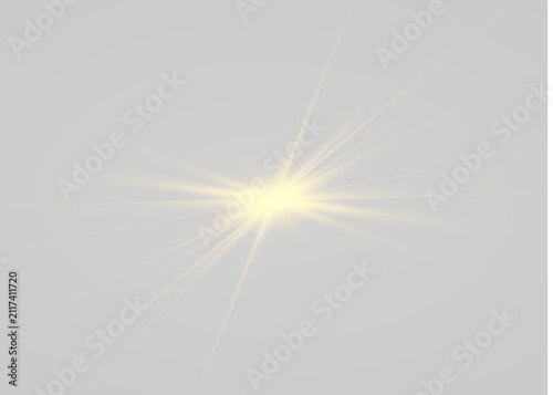 Realistic sunlight burst creates radiant glowing rays and bright shine. Soft lens flare adds luminous energy and depth. Isolated transparent PNG light overlay.