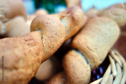 Close-up of freshly baked bread rolls with a golden-brown crust