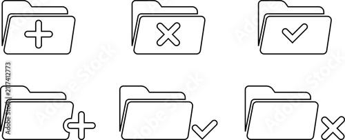 Obraz na płótnie Outline folder icons with symbols for adding deleting and confirming files