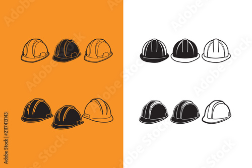 Safety helmets in different colors and styles for construction workers and professionals