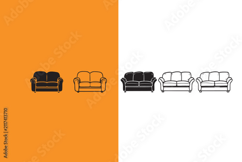 Set of different sofa couch designs and colors for furniture shopping or interior decoration ideas