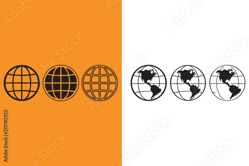 Set of earth globe icons in different styles and colors  various world maps