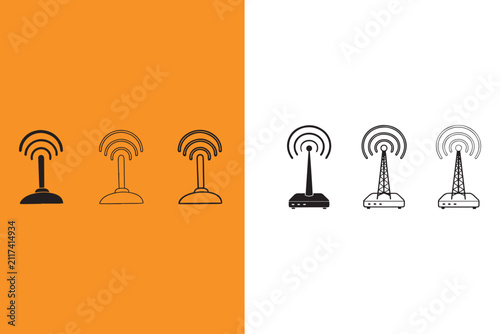 Various wireless router and antenna icons for network technology concepts  internet connectivity symbols