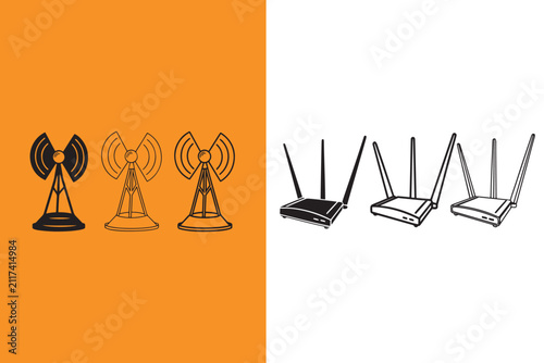 Wireless routers and satellite dishes for internet connectivity  modern technology