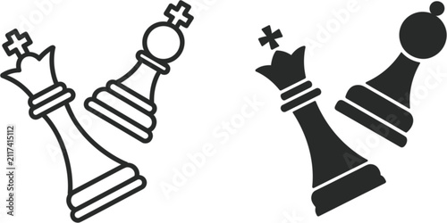 Foto Chess king and queen icon set, outline and solid strategy game vector symbols co