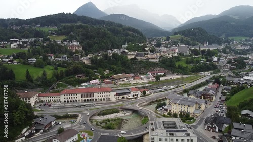 aerial view of the city Berchtesgaden in the Berchtesgadener Land Region, Bavaria, Germany 4k