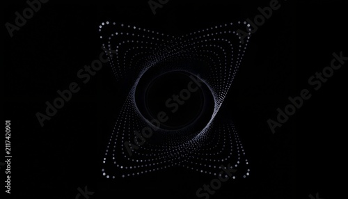 Abstract digital vortex with glowing particles. Futuristic energy swirl in neon blue and black cosmic space.