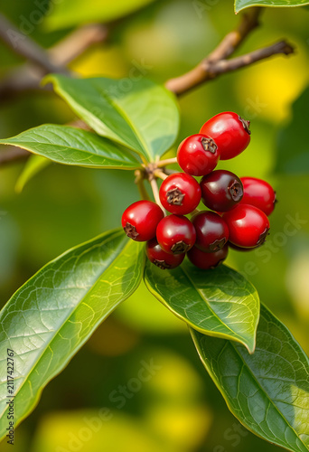 Red berries on a green leaf...