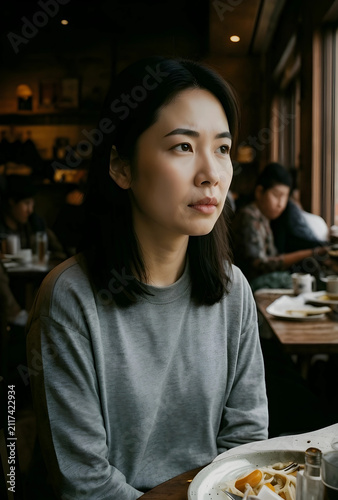 Young asian woman looking o...