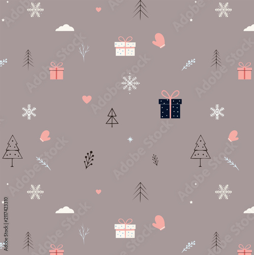 Cute Winter Polar Bear Seamless Patterns Set: Christmas Background Collection with White Bears and Gifts