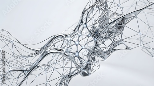 Abstract metallic geometric network structure isolated on white background