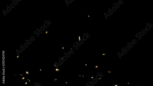 Gold confetti burst left and right overlay on black background for party celebration.