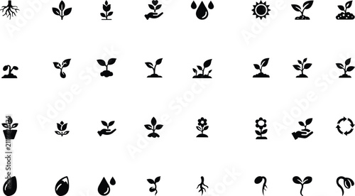 Canvas Print Seed sprouting icons set