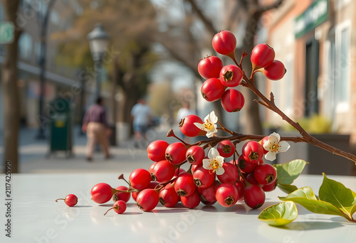 Red berries with white blos...