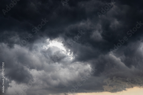Vortex of turbulent dark storm clouds with central light patch