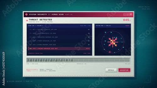 Virus scan interface detects malware, quarantines the threat, and confirms removal
