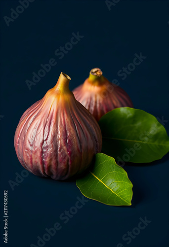 Fresh ripe figs with green ...