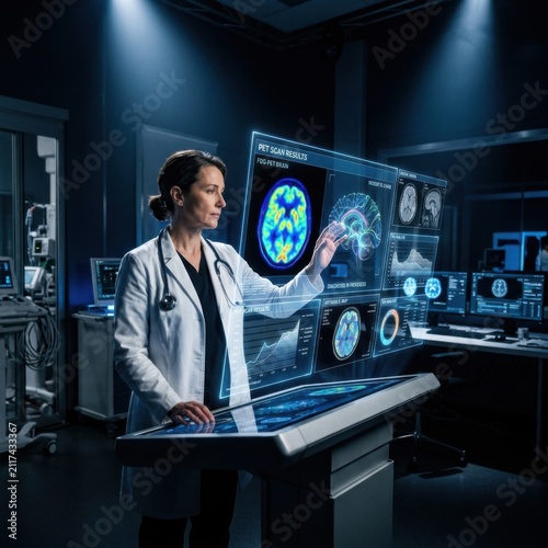 Doctor Analyzing Advanced Medical Imaging On Interactive Futuristic Display