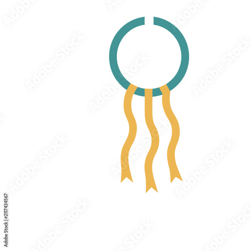 Teal circle with yellow ribbons