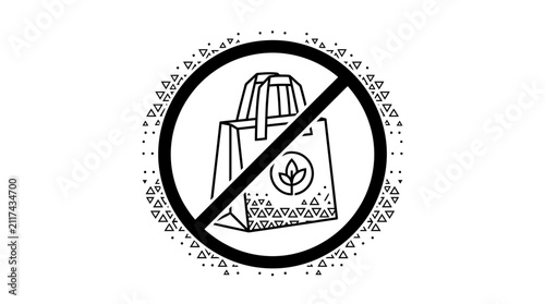 Fotografía No Plastic Bag Icon, Reusable Shopping Bag Prohibition Symbol, Eco-Friendly Conc